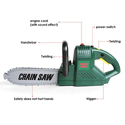 BeebeeRun 6 Pcs Kids Tool Set with Power Chainsaw, Pretend Play Tool Set with Measuring Tape and Hand Tools Accessories for 3 4 5 6 7 Years Old Boys Girls,Outdoor Lawn Tools Plastic Toy Chainsaw Set