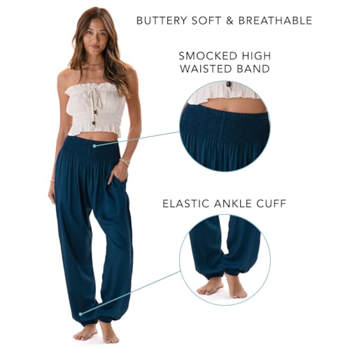 Image of Lotus and Luna Women's Harem Pants Thai Pants for Beach & Lounge High Waisted Flowy Boho Pants Genie Pants Yoga Pants