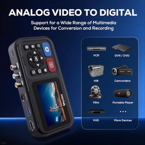 Image of WENTER VHS to Digital Converter, HD Video to Digital Converter Capture Recorder, Compatible with VHS, VCR, DVR, DVD, Hi8, Mini DV, Gaming Consoles (VCR /VHS /DVD Player /Camcorder Required)