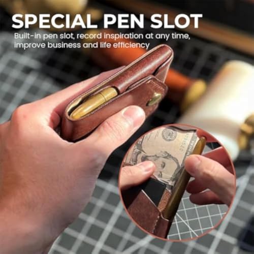 GDSAFS Vintage Handmade Leather Wallet for Men, Compact Leather Business Card Holder with Pen Slot, Small Slim Thin Cash Wallet for Daily Commute Business,and Travel (2PCS)4