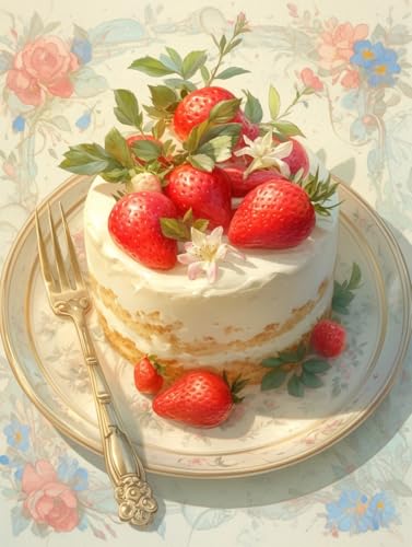 Mosaïque Diamond Painting Gâteau aux Fraises idée cadeau créatif 5D