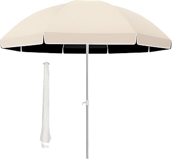 Portable Round Beach Umbrella 6ft, 7ft Outdoor Garden Parasol with UV Protection, Sunshade Umbrella with 8 Ribs and Height Adjustable