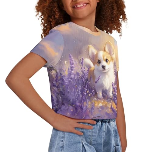 Image of Girls Fashion Crewneck Tee Shirts Casual Short Sleeve Crop Top Summer Outfits 5-14 Years Old