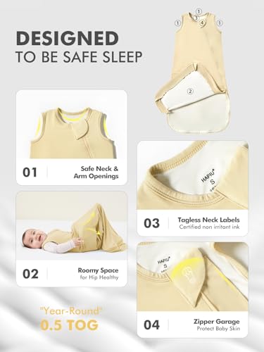 Image of HAPIU Unisex Rayon Made from Bamboo Baby Sleep Sack TOG 0.5, 2-Way Premium Zipper, Wearable Blanket