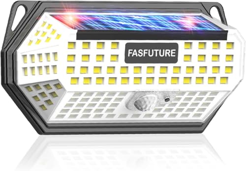 FASFUTURE Foco LED de exterior solar 【148 LED】 3 modos, luz solar LED exterior con sensor de movimiento, luces lámpara solar de exterior, IP65 impermeable luz solar jardín (【2 unidades】)