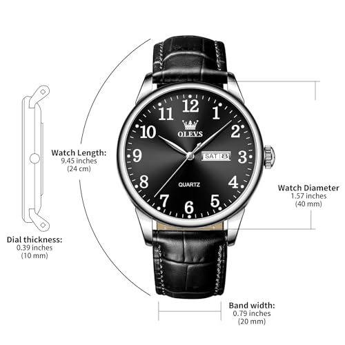 Image of OLEVS Men Leather Watches Classic Quartz Large Dial Easy Read Waterproof