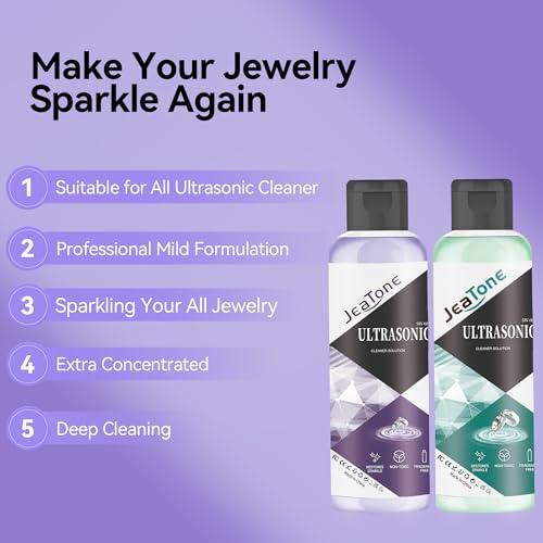 Image of Ultrasonic Jewelry Cleaner Solution for All Machines 2 Pack 4oz | Remove Odors Discoloration & Stains, Peach & Mint Eco Gentle Formula, High Yield Dilution, Safe On Jewelry, Purple & Green