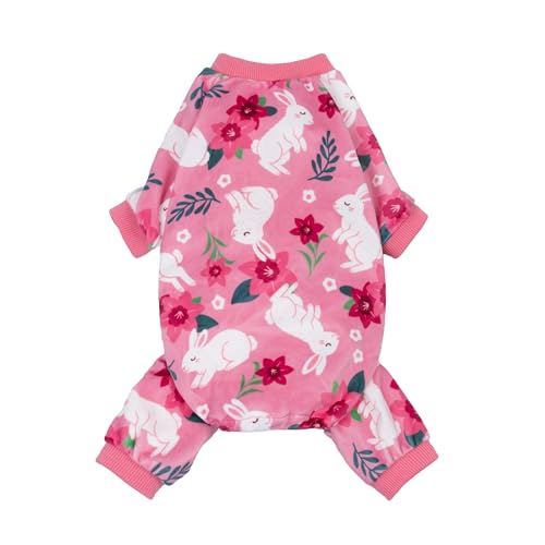 Image of Fitwarm Floral Bunny Dog Pajamas, Cute Easter Outfit for Small Dogs Girl, Festive Pet Clothes, Pink, Red, White, Large