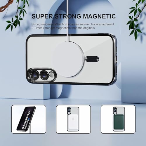 Image of VONZEE Clear Logo Electroplating Transparent Clear Casefor Samsung Galaxy S25 Edge 5G, Magnetic Plating [Support for MagSafe Charger] Electroplate TPU Cover-Black