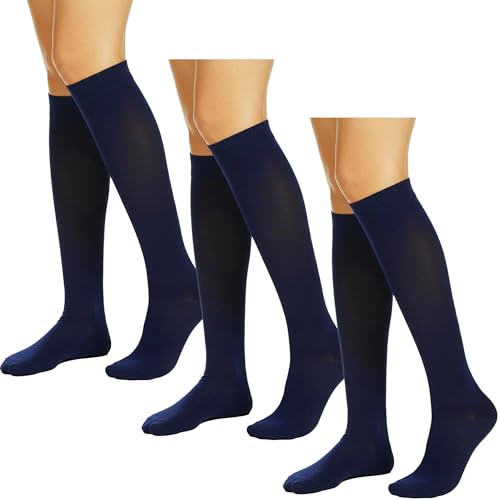 Falari 3-Pack Womens Over the Calf Knee High Trouser Socks, Comfortable Everyday Wear (Navy)