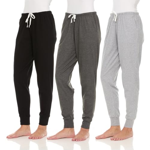 3 Pack: Womens Cotton Joggers - 100% Cotton Lounge Athletic Casual Sleep Casual Pajama PJ Pants Sweatpants