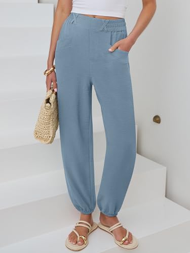 Image of ANRABESS Womens Pants Elastic Waist Summer Casual Harem Barrel Lounge Work Slacks Cropped Beach Vacation Clothes with Pockets