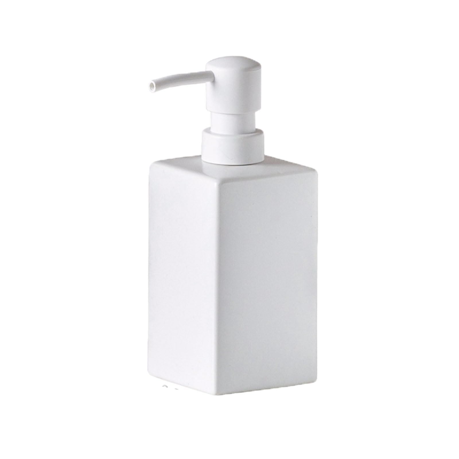 13.5oz Square Ceramic Soap Dispenser Rounded Smooth Edges, Flat Stable Base, Fade-Resistant, Countertop Lotion Bottle(Wei�)