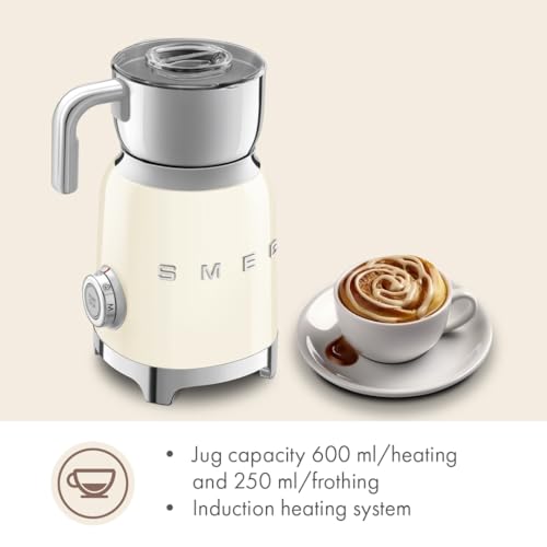 SMEG Retro 50's Style Milk Frother with 2 Disks 6 Preset Programs Hot or Cold Frothing and Induction Heating (Cream)