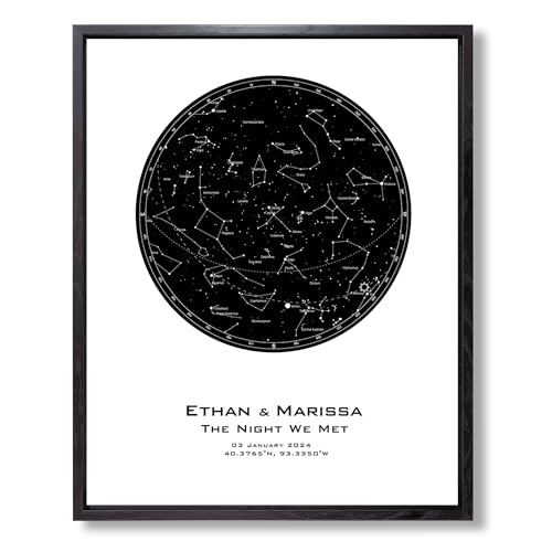 Custom Star Map - Personalized constellation prints available as framed, unframed, canvas prints, or canvas posters. Perfect for weddings, anniversaries, and special occasions White