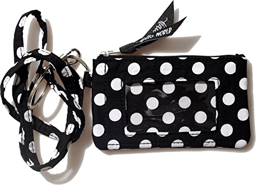 ID Case Wallet with Lanyard - Women's Fashion ID Holder Keychain (Polka Dot)