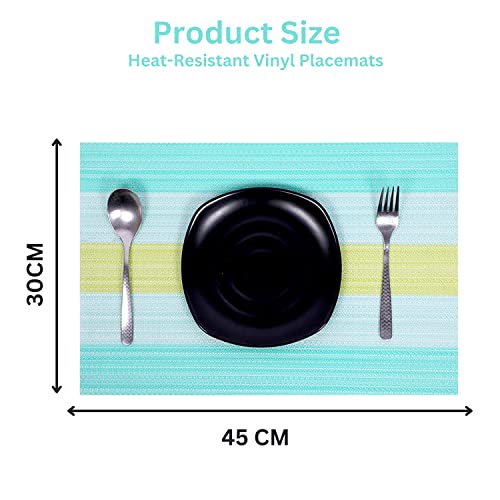 Image of Woven PVC Vinyl Dining Table Placemats - Heat Resistant, Washable & Stain Resistant | Stylish Table Mats for Home, Kitchen, Restaurant & Gifting (Pack of 4,Arctic Blue)
