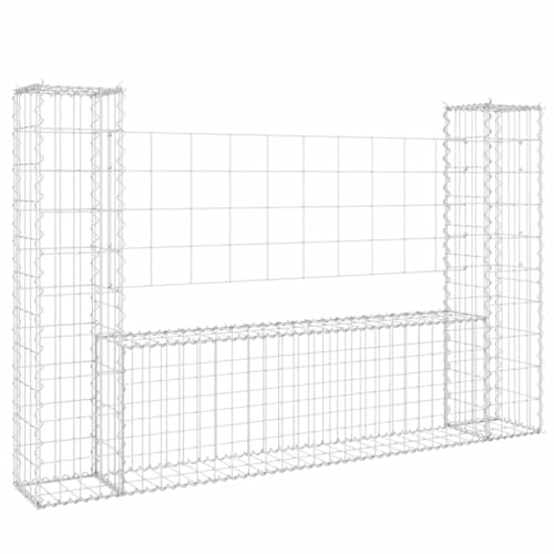 vidaXL Panier de Gabion en Forme de U avec 2 Poteaux Mur de Soutènement Barrière de Jardin Patio Projets de Jardinage Extérieur Fer 140x20x100 cm