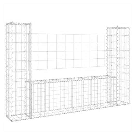 vidaXL Gabionenkorb U-Form mit 2 Säulen Gabione Gabionen Steinkorb Steingabionen Sichtschutz Drahtkorb Wand Mauer Drahtzaun Eisen 140x20x100cm