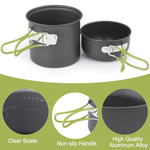 TAFONUP Camping Geschirr Set, Aluminium Camping Töpfe, Outdoor Kochgeschirr, Faltbare Besteck, Picknick Topf, Mini Camping Kochset für Picknick Wandern