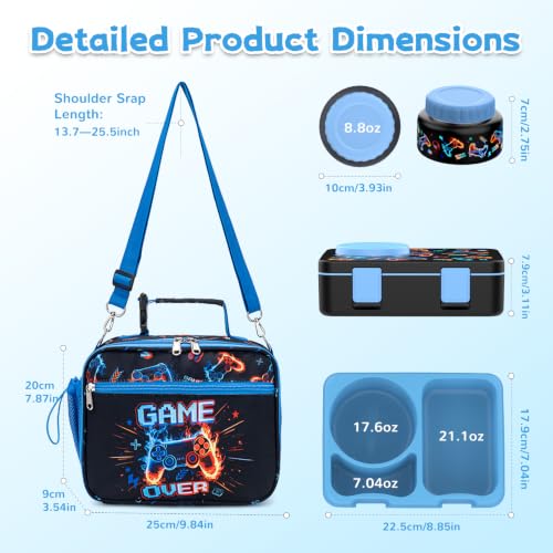 Image of Bento Box for Kids, Leakproof Kids Lunch Box with 8.5OZ Thermo Food Jar & Lunch Bag, 3-4 Compartments Toddler Insulated Lunch Box for Boys, BPA Free Lunch Containers for School Daycare