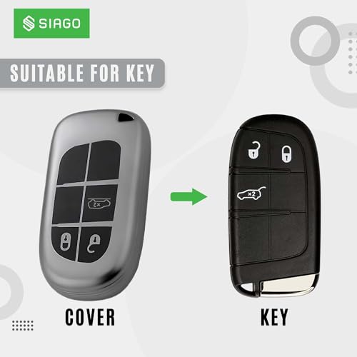 Image of SIAGO TPU Key Cover and Round Key Chain Compatible with Jeep Meridian, Compass, Trailhawk 3 Button Flip Key (Grey)