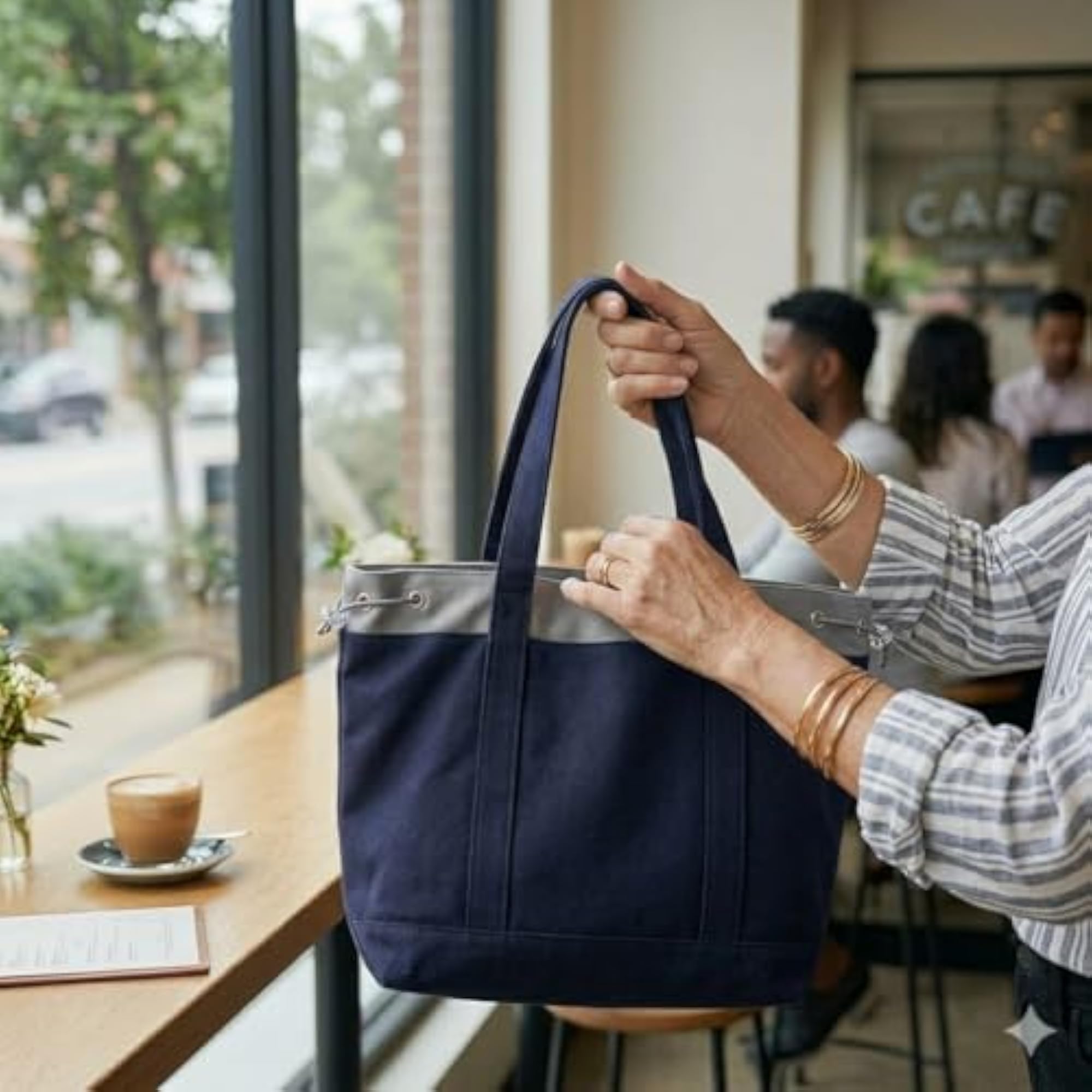 Women's Navy Blue Nylon Drawstring Tote Bag, Lightweight