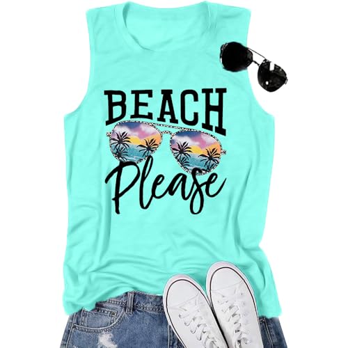 Beach Tanks for Women Beach Please Graphic Tank Top Funny Summer Sleeveless Hawaiian Vacation Vest Shirts Mint Green