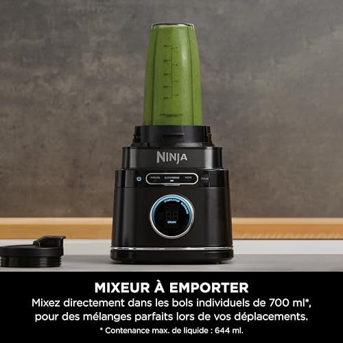 Ninja Detect Power Blender Processor Pro 3-en-1, mixeur 1200W, bol à mélanger, lame malaxeur, gobelet individuel, récipient, pétrir, mixer, hacher et mélanger, noir, TB401EU – Image 6