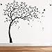 Grand arbre mural sticker autocollant pour chambre d'enfant avec oiseaux et arbre KW032 (Branches à droite, Tout en Noir)