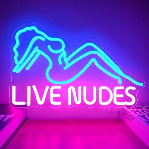 Image of Live Nudes Neon Sign Live Nudes Led Signs for Wall Decor Dimmable Neon Light Signs Neon Led Lights Light Up Sign for Man Cave Room Decor Beer Bar Pub Bedroom Hotel Party