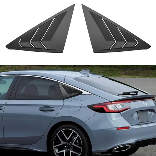Image of Thenice for 11th Gen Civic Racing Style Rear Side Window Louvers Air Vent Scoop Shades Cover Blinds Compatible with Honda Civic Hatchback Type R 2022 2023 2024 2025 2026 -Matt Black