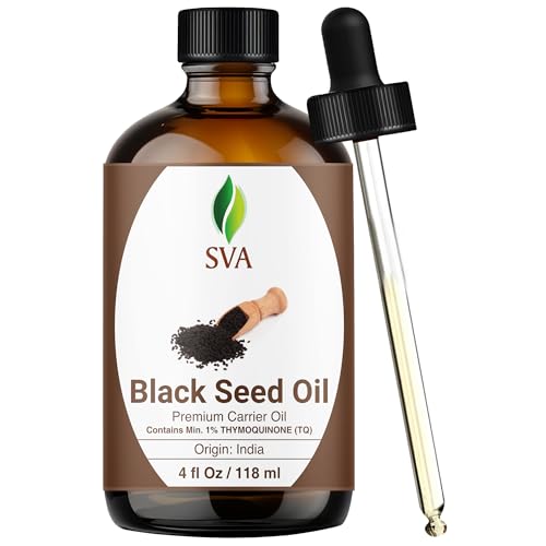 SVA Black Seed Oil - 4 Fl Oz - for Face Skin Care Hair Care Scalp Massage & Body Massage Carrier Oil with Dropper