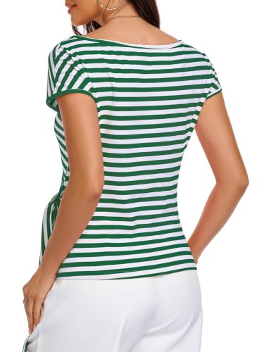 Image of HOTIAN Womens Cap Sleeve T Shirts 2026 Tie Waist Wrap Tops Crew Neck Blouses Dressy Casual Loose Work Business Dressy