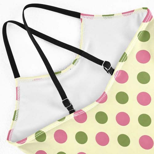 senya Girls Swimsuits One-Piece Swimwear Tie Bathing Suit Beach Summer Round Neck 4T Yellow Background Pink and Green Polka Dots Pattern4