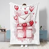 Manta de corazones romántica con caja de regalo para el día de San Valentín, manta de franela roja, suave, ligera, decorativa para sofá, cama, silla reclinable, 40 x 50 pulgadas