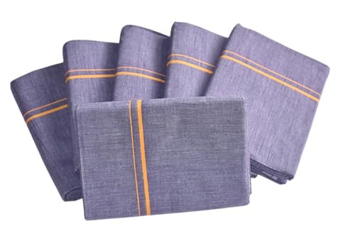 Image of Pure Cotton Dhoti for Men (1.28 x 1.87 m) | Solid Panchalu with Varied Small Color Border | Kerala Cotton Veshti, Khadi Dhoti | Lightweight Pooja & Temple Wear