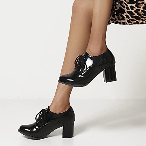 Gicoiz Patent Oxfords Women Chunky Heels Formal Work Shoes4
