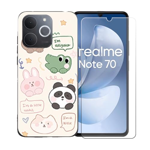 CongJiaLingXi�P�[�X�K�p �� Realme Note 70T (6.74") �̂��߂� �d�����ꂽ�K���X�X�N���[���v���e�N�^�[�A�_�炩���V���R�[���V�F���o���p�[�h�Ռ�TPU�ی�J�o�[�������,LLM47