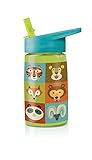Crocodile Creek Eco Kids Jungle Jamboree Flip Straw Tritan Drinking Bottle, Lime Green, 7