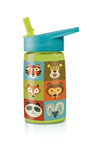 Crocodile Creek Eco Kids Jungle Jamboree Flip Straw Tritan Drinking Bottle, Lime Green, 7