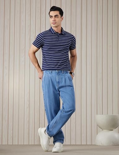 Image of Amazon Brand - Symbol Men's Cotton Rich Striper Polo Collar Striped Tshirts | Half Sleeves-Regular Fit (Available in Plus Sizes)