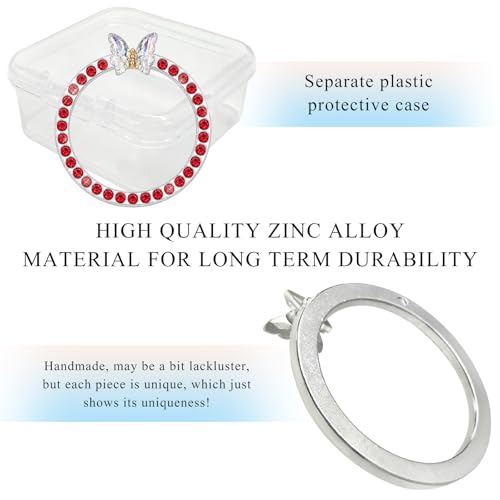Image of DXNQ 2PCS Bling Ring Emblem, Sparkling Butterfly Car Buttons and Knobs Ring, Girly Butterfly Diamond Car Engine Start Button Cover, Key Ignition Knob Rings Decoration for Women (Red, Single Row)