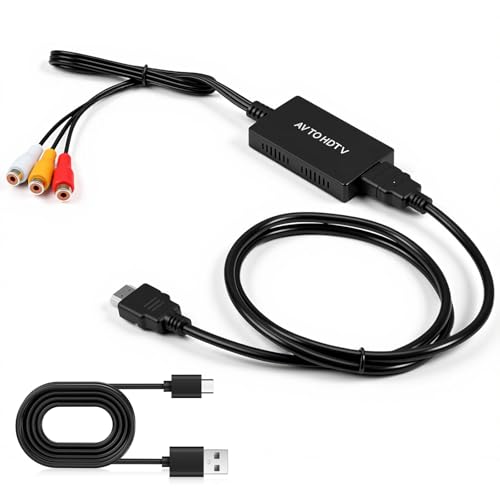 LUIRSAY Adaptador RCA a HDMI 1080P AV a HDMI convertidor con cable HDMI, convertidor AV a H DMI para PS2/PS3/Xbox/Wii/SNES/N64/DVD/VHS, compatible con PAL/NTSC – Plug & Play H DMI a RCA Cable Solución