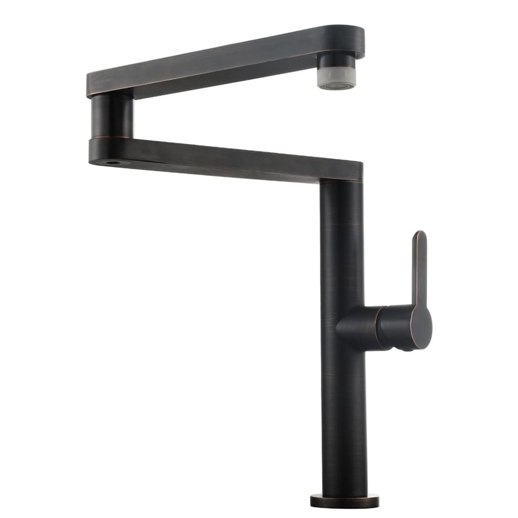 MXXQRHF Deck Mount Pot Filler Brass, Kitchen Sink Pot Filler Faucets, Single Handle Single Hole Kitchen Faucet, Kitchen Mixer Tap, Folding Sink Faucet 2 Functions,Oil Rubbed Bronze Auspicious Clouds