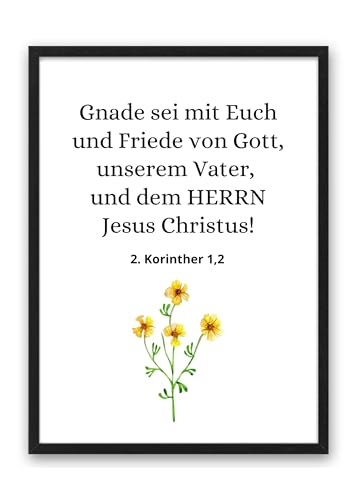 Din A4 Kunstdruck ohne Rahmen - Bibelvers Psalm Korinther - Gnade sei mit Euch - Frieden Religion Gott Typographie Bild Poster Geschenk