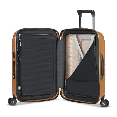Image of Samsonite Proxis Global Carry-On Hardside Luggage with Dual Spinner Wheels, Airline Approved - Innovative Roxkin Lightweight Shell With Ultimate Durability- TSA Lock, Telescopic Handle - Honey Gold