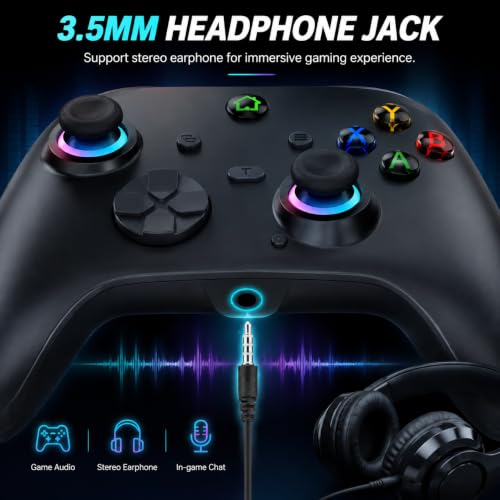 Image of conwin Wired Controller for X box One /S /X & Series S /X /PC Win10+ /Steam Platform, 9.8FT PC Joystick with Dual-Vibration, Turbo, Programmable, RGB LED Light and 3.5mm Stereoscopic Jack (Black-102L)