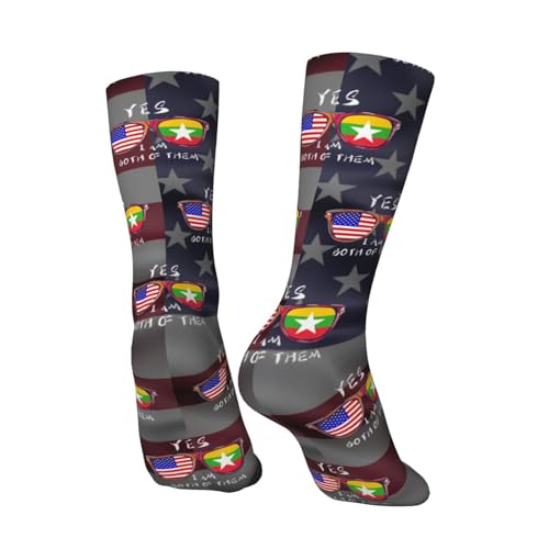 Sunglass Burmese America Flag Adult Polyester Crew Socks Breathable Moisture-Wicking Athletic Running Gym54