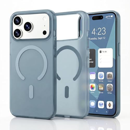 Image of amazon basics Luxury Paper Thin Case Cover for iPhone 17 Pro | Matte Finish | Compatible with magsafe | (Dark Blue, iPhone 17 Pro)